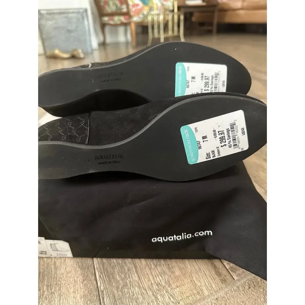 NWT Aquatalia Women's Black Suede Leather Wedge Heels Chelsea Boots Size 7